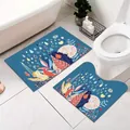 Set di tappetini da bagno floreali con tappeto WC a U, antiscivolo e ultra assorbente - Mazzo di fiori a goccia d'acqua
