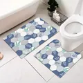 Two-piece bathroom rug set with blue and grey hexagonal geometric pattern and U-shaped mat - U-Shaped + Rectangular 2-Piece Set / 50x60+50x80cm / Nordic Style 15