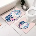 Set di 2 tappetini da bagno con unicorno, tappeto a U per WC e tappeto rettangolare - Bambina e Unicorno