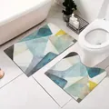 2-piece Nordic abstract geometric blue and yellow non-slip bathroom and toilet mat set - U-Shaped + Rectangular 2-Piece Set / 50x60+50x80cm / Nordic Style 16