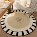 Elegant vintage round rug featuring a floral center and a black and white border - Diameter 60cm / Light Luxury Round Rug-Style D