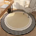 Retro round Chenille rug with black and white checkerboard border for living room decor - Diameter 60cm / Light Luxury Round Rug-Style F