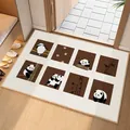 Velvet door mat with panda illustrations and non-slip backing in cream and brown - 40*60cm / Panda-C