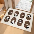 Cream style entryway floor mat with cute panda and bamboo pattern in brown ovals - 40*60cm / Panda D