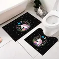 Set di 2 tappetini da bagno unicorno con tappeto per WC a forma di U nero - Unicorno Stella