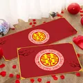 Detail von roten chinesischen Hochzeitsteppichen mit doppeltem Glückssymbol - Hochzeitsstil 10 (Glücksverheißendes Wolken-Glück)