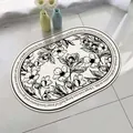 Modern oval lamb velvet non-slip bath mat featuring black and white floral design - 40*60cm / Blossoming Flowers (Oval)