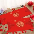 Close-up detail of red wedding floor mat set featuring golden Double Happiness symbol - 40x60cm / Wedding Style 09 (Meander & Ruyi Knot)