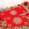 Detailansicht rote Hochzeitsfußmatte mit Symbol für doppeltes Glück und Mandala-Muster - Hochzeitsstil 04 (Florales Doppeltes Glück)