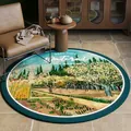Tapis rond vert avec paysage de peinture à l'huile pour la chambre - Diamètre 60cm / Style Peinture à l'Huile Forêt (YH-E)