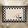 Non-slip entrance doormat featuring black and white checkerboard border and a panda - 40*60cm / Panda Checkerboard Style (XMQS-J)