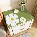 Green daisy leather bedside table mat, heat resistant and waterproof furniture protector - 30*40cm / Green Background with White Daisies (Flower Pattern C)