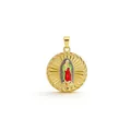 Vista detallada macro de un colgante de medalla religiosa redonda bañada en oro - Estilo de icono de Virgen redonda en color (NAO11-9)