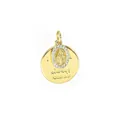 Detailed view of gold-plated Virgin Mary pendant with zircon inlay and engraved scripture. - Round Zirconia Virgin Mary Always Style (NAP06-4)