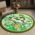 Tapis rond vert élégant avec motif floral de roses impressionnistes pour décoration - Diamètre 60cm / Style Rose Peinture à l'Huile (YH-H)