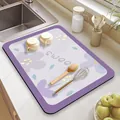 Purple floral absorbent kitchen drying mat with sweet text design for countertop use - Small Flower Purple / 30x40cm / Purple
