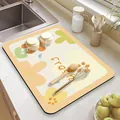 Yellow floral absorbent kitchen draining mat with fresh text and non-slip backing - Small Flower Pale Yellow / 30x40cm / Yellow