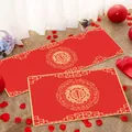Red festive wedding floor mat with traditional Double Happiness symbol for home decor - 40x60cm / Wedding Style 03 (Gold Medallion Design)