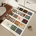 Large mid-century style absorbent bathroom mat with grid patchwork pattern design - Mid-Century Puzzle Style H (Horizontal)