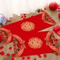 Red wedding floor mat with golden Double Happiness character for bedroom decoration - 40x60cm / Wedding Style 02 (Happiness & Cloud Buckle)