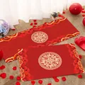 Festive red Chinese wedding floor mats set with golden Double Happiness pattern for home decor. - 40x60cm / Wedding Style 01 (Dragon & Phoenix Happiness)