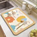 Absorbent leather kitchen draining mat featuring floral pattern and The Good Life text - Botanical Yellow-Orange Flower / 30x40cm / Yellow