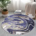 Modern round area rug featuring an elegant blue and gold marble abstract pattern - Diameter 60cm / Purple Planet
