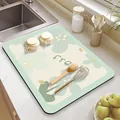Kitchen absorbent drying mat with floral patterns and fresh text for countertop decor - Small Flower Light Green / 30x40cm / Green