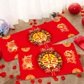 Traditionelle rote Hochzeitsfußmatte mit Doppeltes Glück Symbol und Drachenmustern - Hochzeitsstil 12 (Drache & Phönix Doppeltes Glück)
