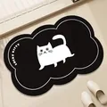 Alfombra de baño negra absorbente con forma de nube, gato blanco y Lucky Kitty - Gato Minimalista / 40*60cm [Tierra de diatomeas fina]
