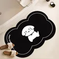 Alfombra de baño negra de secado rápido con diseño de perro y base antideslizante - Lucky Perro / 40*60cm [Tierra de diatomeas fina]