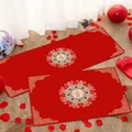 Rote Hochzeits-Fußmatten im Set mit traditionellem Doppelglücks-Mandala-Design - Hochzeitsstil 13