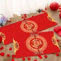 Rotes Hochzeits-Fußmatten-Set mit traditionellem goldenem Doppelglück-Muster für das Zimmer - Hochzeitsstil 18
