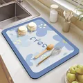 Absorberende keukenafdruipmat met blauw bloemenpatroon "fresh". - Kleine Bloem-Blauwe Rand Gele Stip
