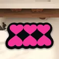 Alfombra de baño absorbente con corazones rosas, secado rápido y bordes ondulados - Versión de Cuero Absorbente / 40x60cm / Estilo Dulce y Fresco A