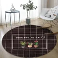 Modern round rug with green plants print and grid pattern in dark brown finish - Diameter 60cm / Cactus