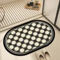 Oval absorbent bathroom mat with black geometric pattern and non-slip rubber backing - Cross Pattern (FUQS-A) / 40*60cm