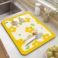Absorberende afdruipmat voor de keuken met levendig geel bloemenpatroon voor aanrecht - Kleine Bloem-Elegant Geel
