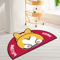 Simpatico zerbino rosso a semicerchio con corgi, superficie assorbente e antiscivolo - 40x60cm / Coda di cane