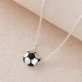 Silver-toned soccer ball pendant necklace with black and white enamel on textured background - Silver Plated Necklace (Chain + Pendant) / 1cm Soccer Style (NAQ02-2)