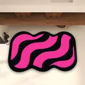 Alfombra de baño antideslizante de secado rápido con un elegante diseño de ondas rosa y negro - Estilo Dulce y Fresco F