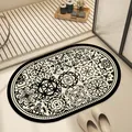 Tappetino da bagno ovale bianco e nero assorbente e antiscivolo per zona secca - Motivo Bohemien (FUQS-E) / 30*40cm