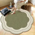 Vintage green scalloped round rug displayed in a cozy French style living room - Diameter 50CM / Vintage Green Vine