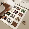 Vintage absorbent bathroom floor mat with high-end multi-pattern square collage design - Mid-Century Puzzle Style K (Horizontal)