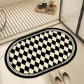 Tappeto da bagno ovale moderno con motivo a rombi bianco e nero, assorbente e antiscivolo - Motivo a Scacchi (FUQS-F) / 30*40cm