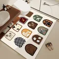 Absorbent bathroom floor mat with mid-century modern arched patterns and non-slip backing - Mid-Century Puzzle Style L (Horizontal)