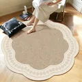 French retro scalloped round rug in beige for living room and bedroom decor - Diameter 50CM / Retro Cream Vine