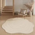 Close-up detail of cream irregular shaped area rug in minimalist bedroom interior decor - Diameter 50CM / Ripple (Cream)