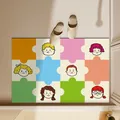 Cartoon puzzle style diatom mud absorbent floor mat with cute human face illustrations - 40*60cm / Rectangle / Colorful Life
