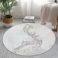 Tapis rond de style nordique avec motif de cerf floral coloré pour la décoration intérieure - Diamètre 60cm / Cerf